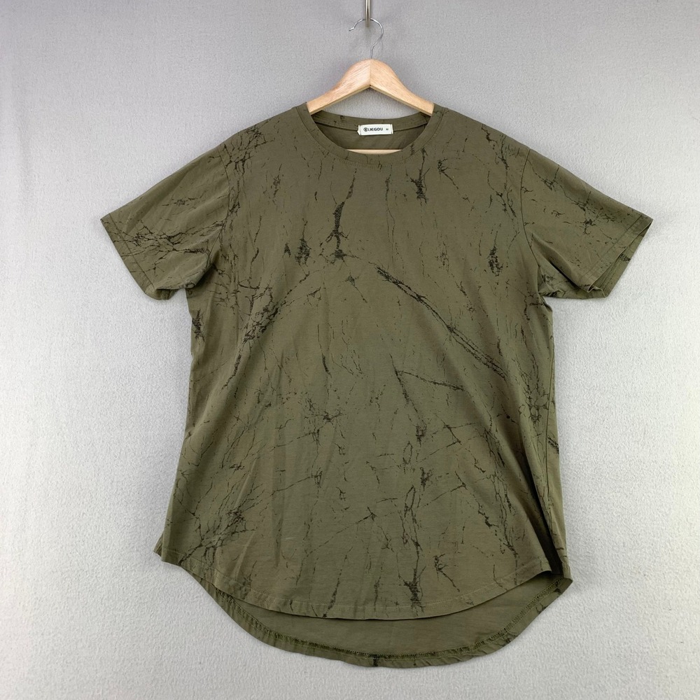 Kliegou Marble Print T-Shirt Mens Size M Green Short Sleeve Curved Hem Stretch